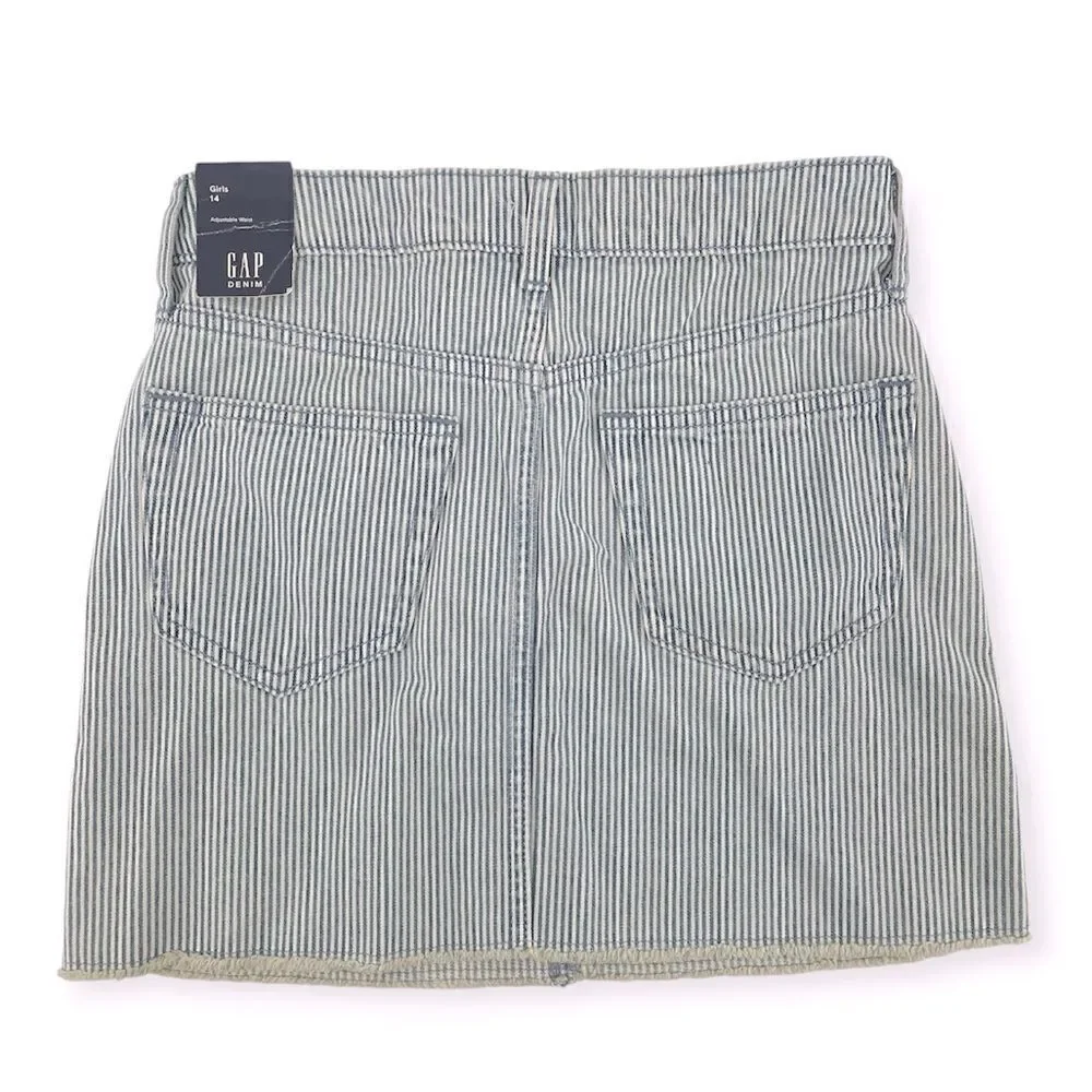 GAP Denim Girl’s High Rise Blue White Railroad Stripe Frayed Hem Denim Skirt 14